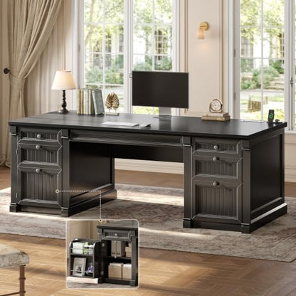67" Office Executive Desk with 4 Drawers, Storage Cabinet & Outlet, view 2