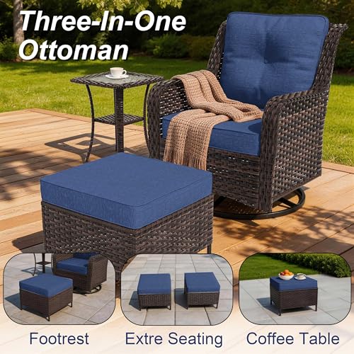 7-Piece Patio Furniture Set, Outdoor Thick Wicker Sectional Sofas with 2 Swivel Chairs, High Back Sectional Sofa Couch, Outdoor Conversation Set for Backyard, Porch, Deck, Dark Blue