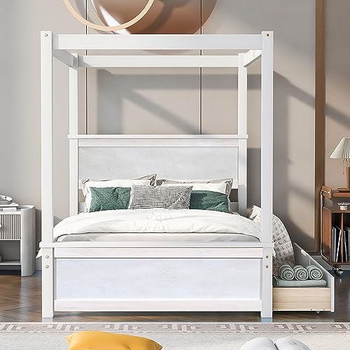 GDFStudio Full Size Canopy Bed Frame with 2 Storage Drawers, view 4