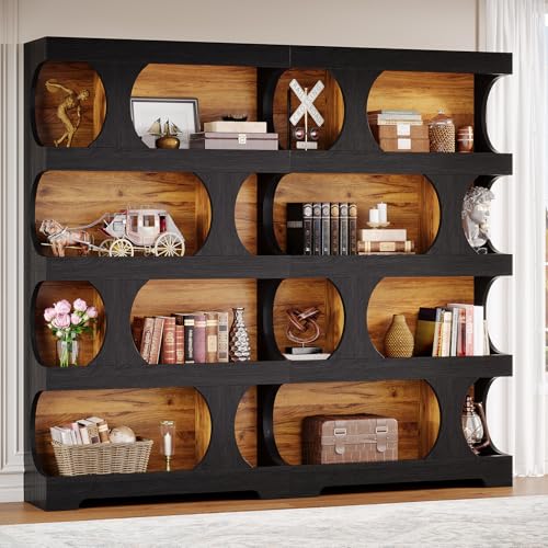 71" Tall Black Bookcase, Modern Asymmetrical Bookshelf, view 8