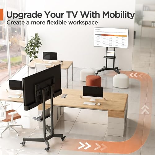 Rolling TV Stand, Mobile TV Stand on Wheels for 32-85 Inch Screens up to 132 lbs, Height Adjustable Mobile TV Cart with Metal Shelf, Rolling TV Cart with Lockable Wheels Max VESA 600x400mm
