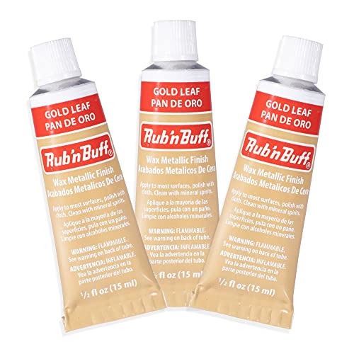 Rub n Buff Wax Metallic Finish - 3 Rub n Buff Gold Leaf 15ml Tubes - Versatile Gilding Wax for Finishing Furniture Antiquing and Restoration - Rub and Buff Colors Set of Three