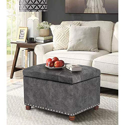 High End Classy Tufted Accents Rectangular Storage Bench Ottoman Footstool,Heather Gray