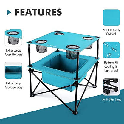 Portable Camping Picnic Table, Lightweight Folding Beach Table with 4 Cup Holders and Carry Bag for Camp, Travel, Fishing, and Outdoor Activities