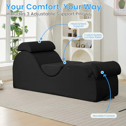 25" Velvet Lounge Chair with Lumbar Support & Side Pockets - Black, view 8