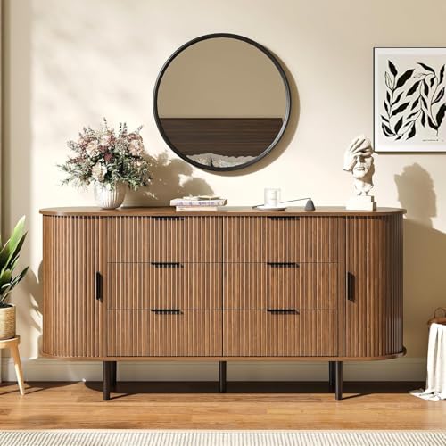 63" Wide Fluted 6 Drawer Dresser for Bedroom, view 4