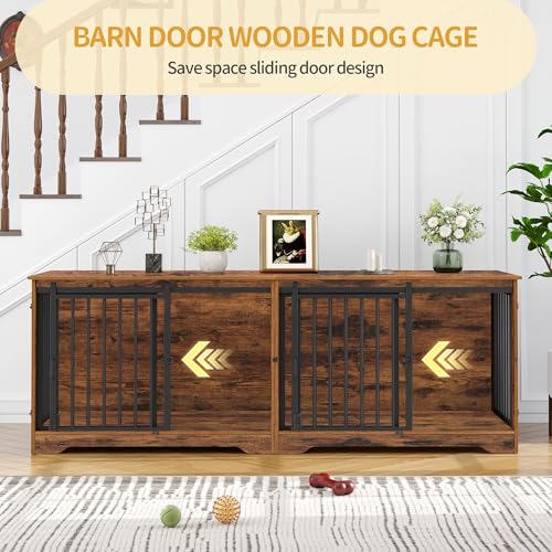 77.6 in Double Dog Crate Furniture, Dog Crates for 2 Dogs, view 4