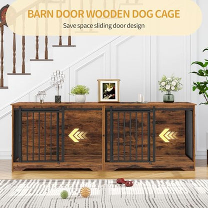 77.6 in Double Dog Crate Furniture, Dog Crates for 2 Dogs, view 4