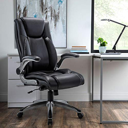 Executive Office Ergonomic Chair with Thick Bonded Leather, Flip-up Armrests, view 4