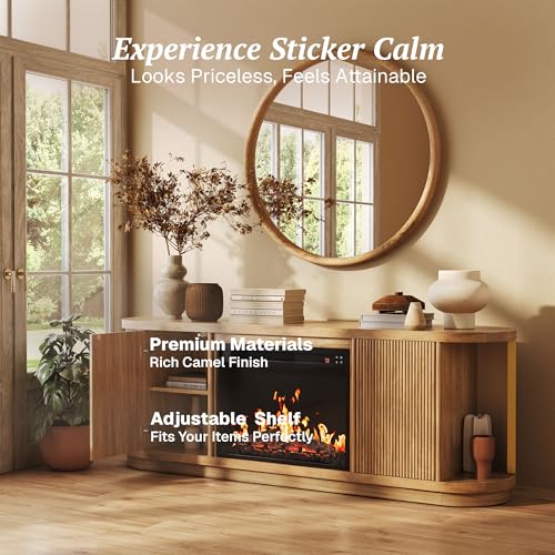 67" TV Stand with Electric Fireplace Heater - Camel, view 5