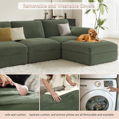 Oversized L Shaped Sectional Modular Sofa,Large U Shaped Sectional Couch Wide Deep Seat Modular Cloud Couch Green Removable Washable