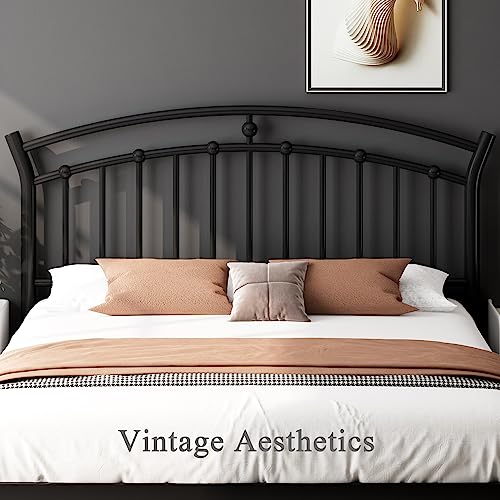 Full Black Bed Frame, Heavy-Duty Metal Bed Frame with 13 Hardened Steel Slats, view 5