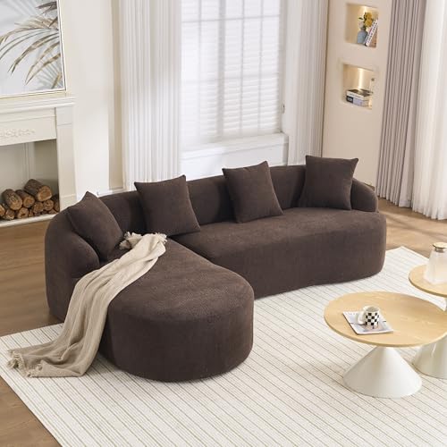 99" Curved Sectional Sofa with Chaise, Modern Luxury Chenille Cloud Couch for Living Room, Heavy Duty Oversized Deep Seat 3-Seater, 700lbs/Seat Weight Capacity, No Assembly, Brown