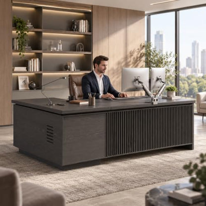 79" Executive L-Shaped Desk with Reversible Return, File Drawer, Power Hub, view 4