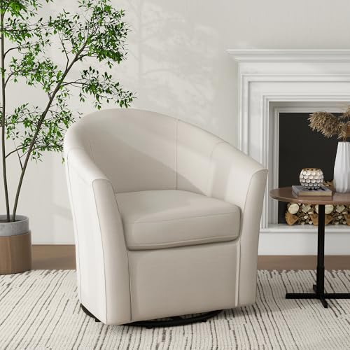 360° Swivel Barrel Accent Chair, Modern Round Arm Chair Upholstered Club Armchair, Single Sofa Seating in Fabric for Living Room, Bedroom (Beige)