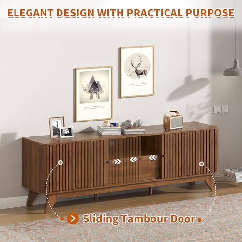 TV Stand for Tvs up to 75", Mid Century Modern TV Console with Sliding Door, view 3