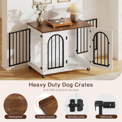 Dog Crate Furniture with Wheels - 31.5” Wooden Indoor Dog Kennel, view 6