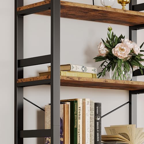 Bookshelf, 31.5in Wide Shelf 6 Tier Bookcase, 110lbs/shelf Vintage Industrial Style Bookshelves for Bedroom, Living Room and Home Office, Vintage Brown
