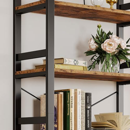 Bookshelf, 31.5in Wide Shelf 6 Tier Bookcase, 110lbs/shelf Vintage Industrial Style Bookshelves for Bedroom, Living Room and Home Office, Vintage Brown