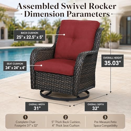 Outdoor Swivel Rocker PE Wicker Patio Chairs Set of 2, Rattan Rocking Chair Furniture Set