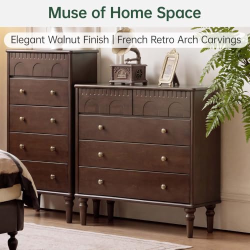 Solid Wood Nightstand, 5 Drawer Walnut Side Table, view 5