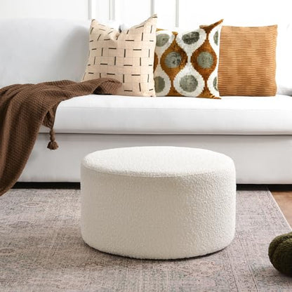 Modern Round Boucle Upholstered Ottoman with Soft Padded Seat, Multi-Functional Sofa Footrest, Side Table, Extra Seating for Living Room, Bedroom, Entryway (24" D x 24" W x 13" H)