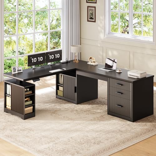 Fluted L Shaped Electric Standing Desk, view 4
