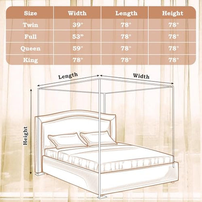 Canopy Bed Frame Full Size, Stainless Steel Metal Bed Post Poles, view 3