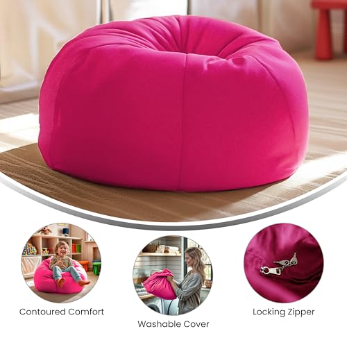 Dillon Small Bean Bag Chair for Kids and Teens, Foam-Filled Beanbag Chair with Machine Washable Cover, Hot Pink