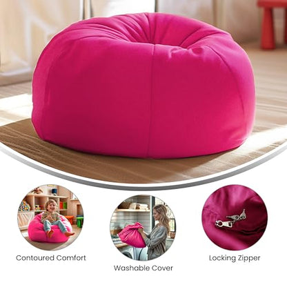 Dillon Small Bean Bag Chair for Kids and Teens, Foam-Filled Beanbag Chair with Machine Washable Cover, Hot Pink