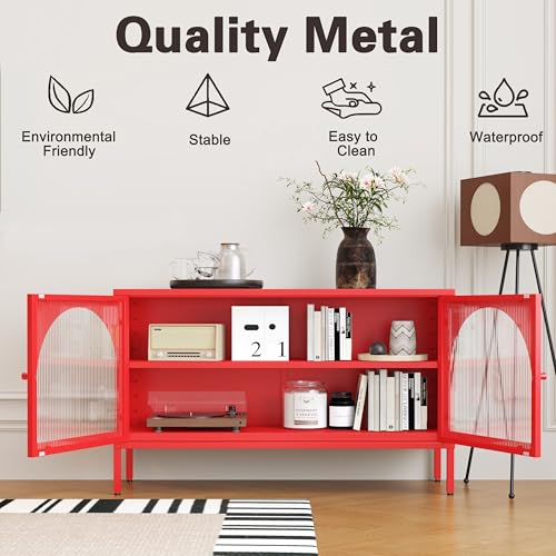 Metal Storage Cabinet with Doors and Shelves, 2 Door TV Stand, view 6