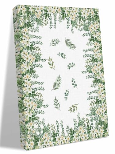 NuYeBiofx Farmhouse Flower Leaf Seamless Canvas Wall Art Prints,30"x20" Framed Picture Artwork Pastoral White Green Plant Printed Canvas Oil Painting for Living Room Bedroom Office,Ready to Hang
