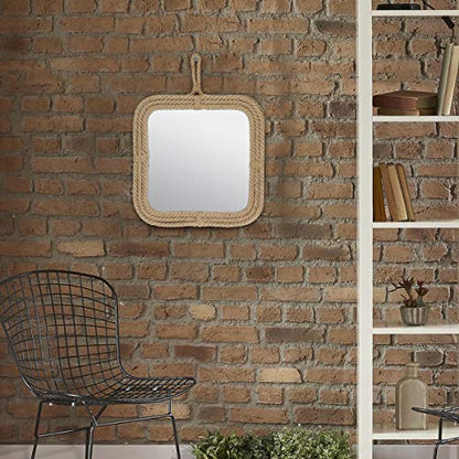 Small Square Rope Mirror for Wall, Light Weight, Rustic Decoration,Tan