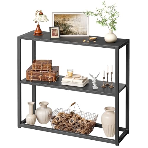 Small Entryway Table, 29.5" Narrow Console Table with Shelves, Black, view 2
