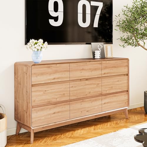 9 Drawer Mid Century Modern Dresser for Bedroom Chest of Drawers for Closet, view 8