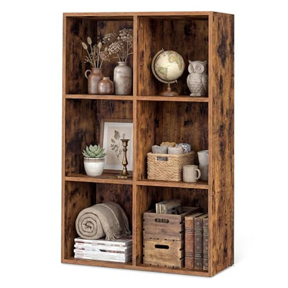 Bookshelf, Storage Shelf with 6 Open Compartments, Bookcase Organizer Unit for Home Office, Living Room, Dining Room, Brown