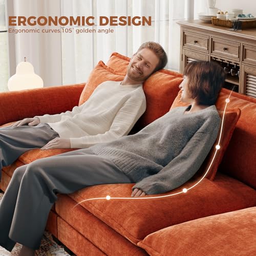 120" Modular Sectional Sofa, Comfy L-Shaped Cloud Couch with Movable Ottomans, Oversized 4-Seater Chenille Deep Seat Sofa Couch for Living Room, DIY Combination, Terracotta Orange