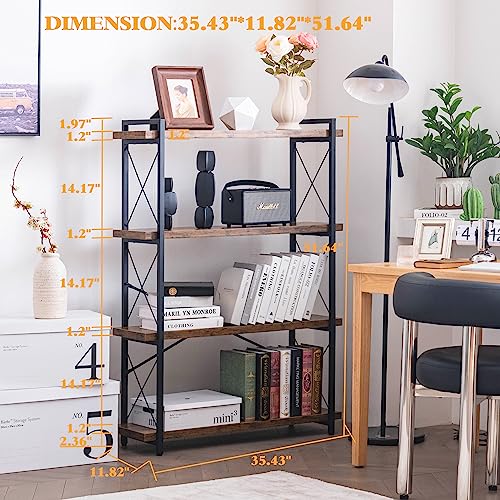 Bookshelf, 4-Tier Industrial Bookcase, Rustic Open Book Shelf, view 4
