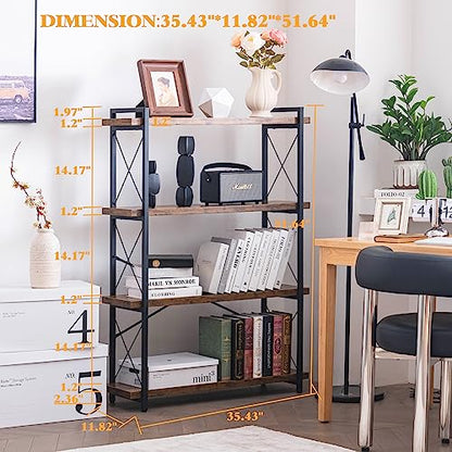 Bookshelf, 4-Tier Industrial Bookcase, Rustic Open Book Shelf, view 4