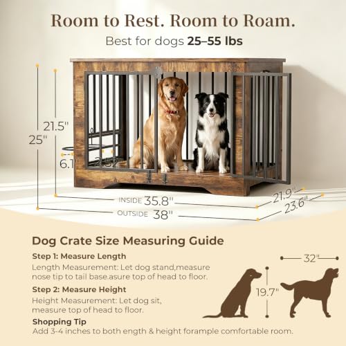38 Inch Dog Crate Furniture End Table Modern Farmhouse, view 3
