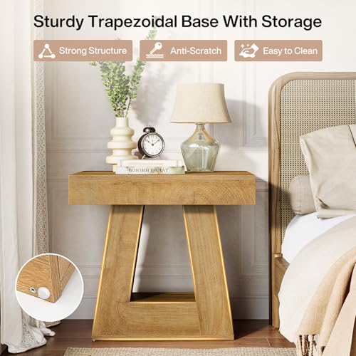 Tribesigns 24" Modern Side Table, 2-Tier Narrow Wooden End Table with Trapezoid Base, Farmhouse Small Nightstand for Living Room, Bedroom, Natural Wood Color