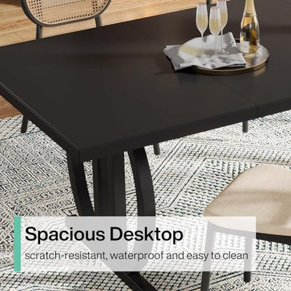 Modern Dining Table for 4-6 People, 63" Large Rectangular Kitchen Table with Geometric Legs, Unique Dinner Table Kitchen & Dining Room Furniture