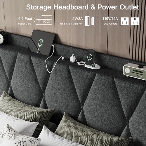 Full Size Bed Frame with 4 Storage Drawers and Charging Station, view 5