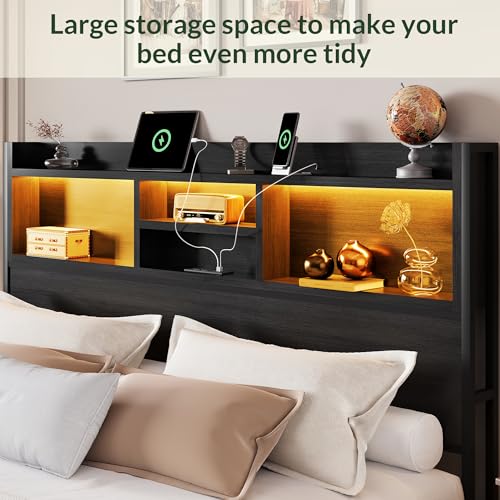 King Size Bed Frame with 6 Storage Drawers and Headboard Wooden Platform Bed, view 6