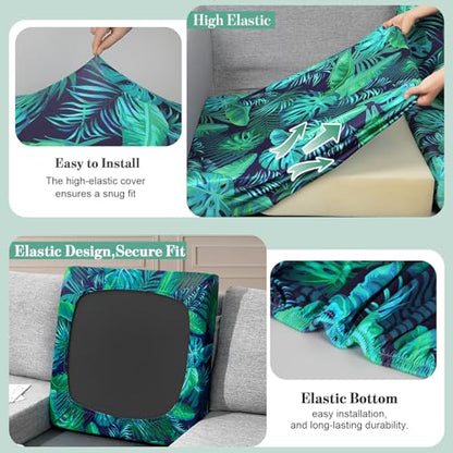 8Pcs Patio Cushion Covers Stretch Outdoor Couch Cushions Slipcovers Replacement Washable Furniture Protector with Elastic Bottom Sofa Chair Seat Cover, Palm Leaves