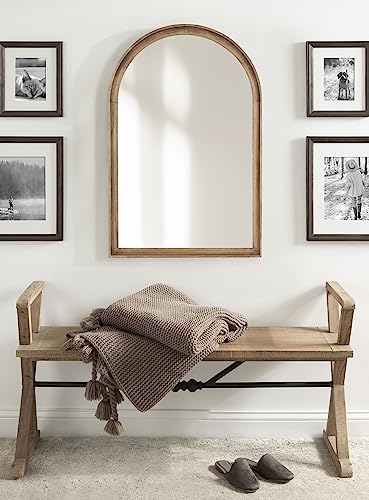 Hatherleigh Modern Transitional Arched Wooden Wall Mirror; 24 x 36; Rustic Brown; Decorative Wood Arch Mirror for Use in Bathroom; Entryway; or Bedroom