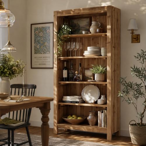 71" Solid Wood 5-Tier Tall Bookcase (1, Brown), view 7