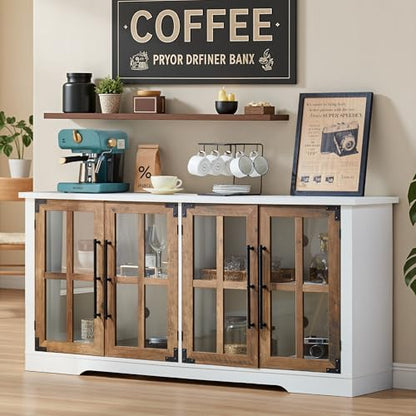 Farmhouse 63" Buffet Sideboard Cabinet with Glass Door, White, view 2