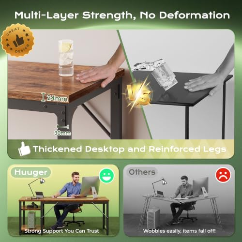 63'' x 23.6'' Computer Desk with Power Outlets, 0.95'' Thick Desktop, view 5