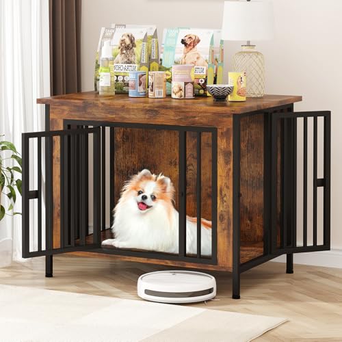 31.5" Dog Crate Furniture for 1 or 2 Dogs, 20-35 Pounds, Brown, view 2